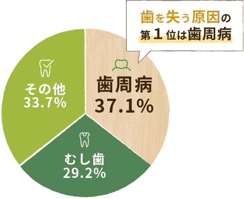 歯周病にかかっている成人の割合を表した円グラフ